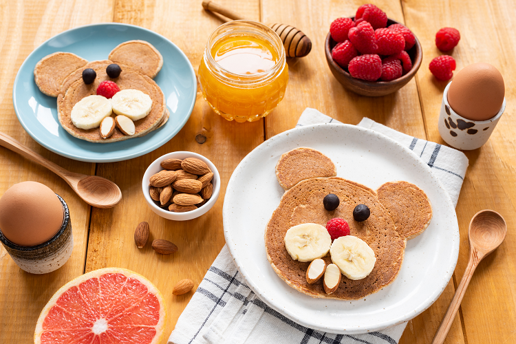 squirrel shaped pancakes with fruit
